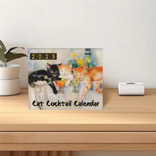 Dekorativer Wandkalender 2025, Katzen-Cocktail-Muster, Tischkalender, Dekorativer Tierkalender Als Tischdekoration