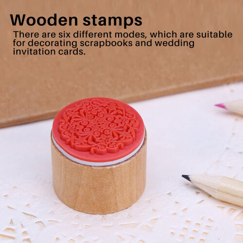6 Assorted Wooden Rubber Stamp Round Handwriting Floral Flower 1