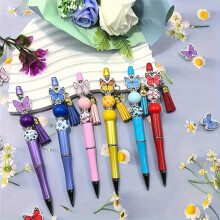 Plastic Beadable Pens Colorful Butterfly Beaded Pens Spacer Beads DIY Ballpoint for Women Office