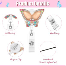 5 StüCk Einziehbare Ausweis Halter Rolle, Schmetterling Handgemachte Bling Strass Ausweis Halter mit Clip, für Freiwillige Krankenschwestern