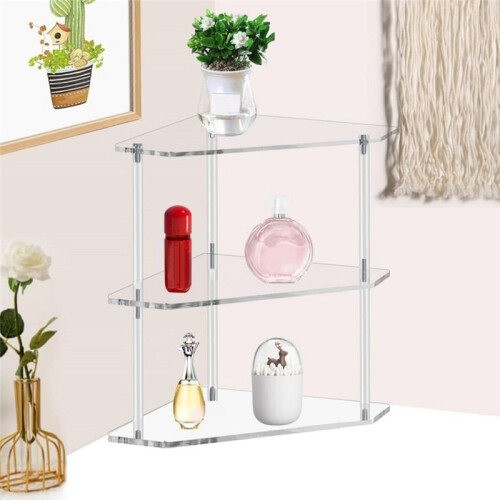 Acrylic Triangle End Table - 3 Tier Corner Side Table - Small Corner Table for Living Room, Bedroom, Bathroom 2