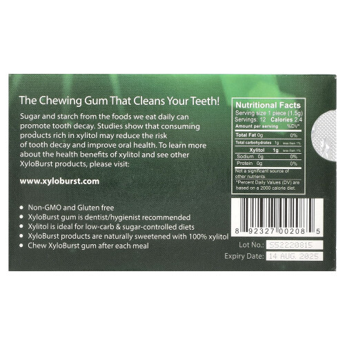 Xyloburst, Xylitol Tuggummi, Spearmint, 12 Bitar 1
