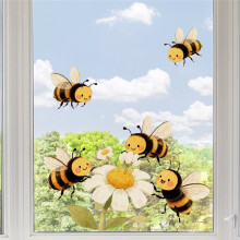 Bee and Sunflower Window Stickers, Home Decoration, Double-Sided Viewing Glass Stickers, Window Background Decoration