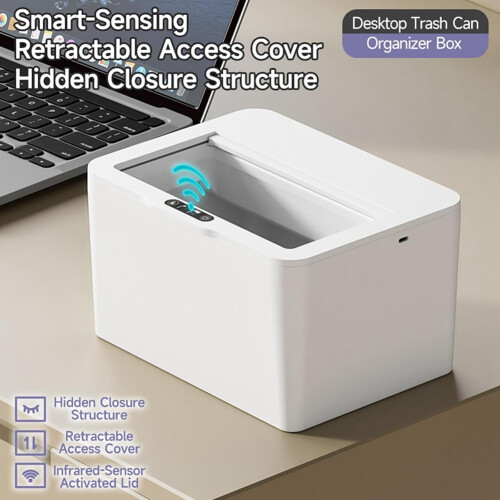 Induction Trash Can Automatic Garbage Can Sturdy Durability Touch Trash Bin for Desktop Home Bedroom Bathroom, 6L 1