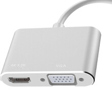 Adattatore 2 in 1 Type C a VGA 4K 30Hz Argento, Leggero, Compatto