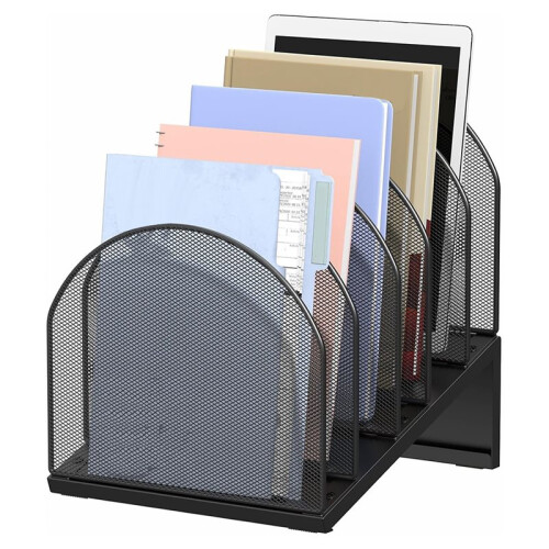 5-Section Desk File Organizer, Metal Mesh Folder Organizer for Documents, Mail & Office Papers 1