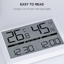 Digital Thermometer Hygrometer Indoor with Clock and Date, Room Thermometer for Home, Baby Room, Greenhouse and Office