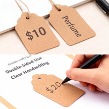 600 PCS Small Price Tags with String Attached, Brown Blank Hang & Gift Tags for Clothing Jewelry Retail Yard Sale Tool