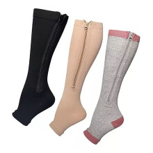 3 Paar Reißverschluss-Kompressionsstrümpfe Nylon offene Zehen für Laufen, Gehen XXL