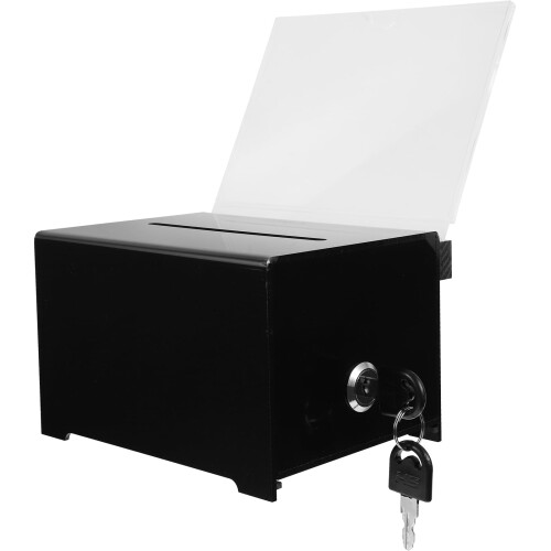 RENACLIPY Donation Box with Lock, Black Acrylic, Multi-Functional for Storage Use, and Secure 2