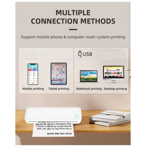 A4 Portable Thermal Printer Inkless BT Wireless Portable Printer Min Portable A4 Label Maker Home Office Use White 1