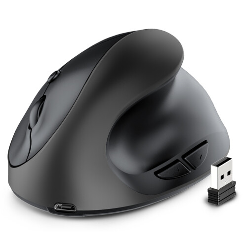 Mouse Verticale Ergonomico Wireless Ricaricabile USB 2.4G per Computer Portatile Mouse da Gioco Nero