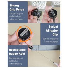 3Pack Retractable Badge Reel with Swivel Alligator Clip Heavy Duty Retractable Keychain with Stainless Steel Spring Coil
