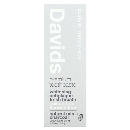 Δαβίδς Natural Toothpaste, Premium Toothpaste, Whitening + Αντιπλάκε, Natural Μέντα + Χάρκολα, 1.75 oz (50 g) 1