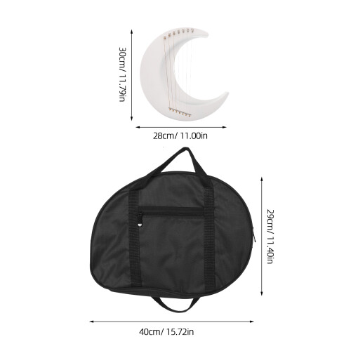 Instrument Lyre Harpe Bois 7 Cordes Forme Lune Blanche Facile 1