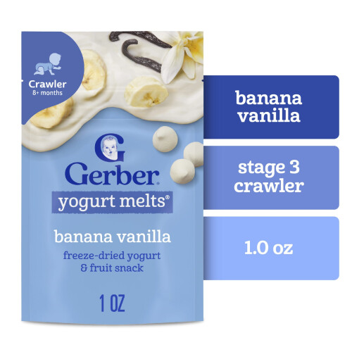 Gerber Gerber, Σνακ για Παιδί, Γιαούρτι Μελτές, 8+ Μήνες, Μπανάνα Βανίλια, 1 oz (28 g) 2