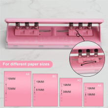 Verstelbare 6-Gaats Perforator - Metalen Perforator voor A4/A5/A6, Perforator voor 6 Ringsmappen, Antislipbasis, met Liniaal en Perforatorgeleider A