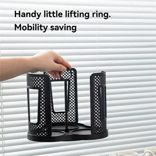 Rotating Coffee Cup Holder for Office and Kitchen Black Plastic Storage Rack 2