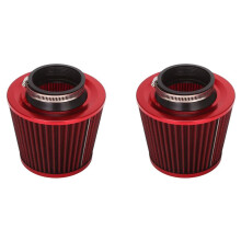 2X Universal Car Air Filter Vehicle Induction Kit High Power Mesh Cone Red Finish
