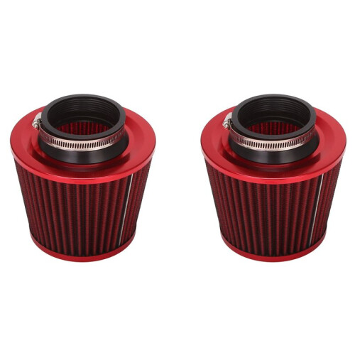 2X Universal Car Air Filter Vehicle Induction Kit High Power Mesh Cone Red Finish
