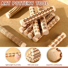 10 Pcs Wooden Clay Texture Rollers Set for Pottery and Ceramics, Stamp Roller Tools for Slab Building Sculpting Handmade