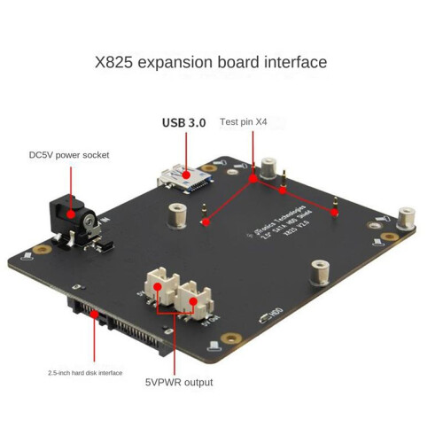 Placa de ExpansãO de Armazenamento X825 V2.0 para Raspberry Pi 4B X825 Nas 2,5 Polegadas  Disco RíGido Ssd Placa de ExpansãO