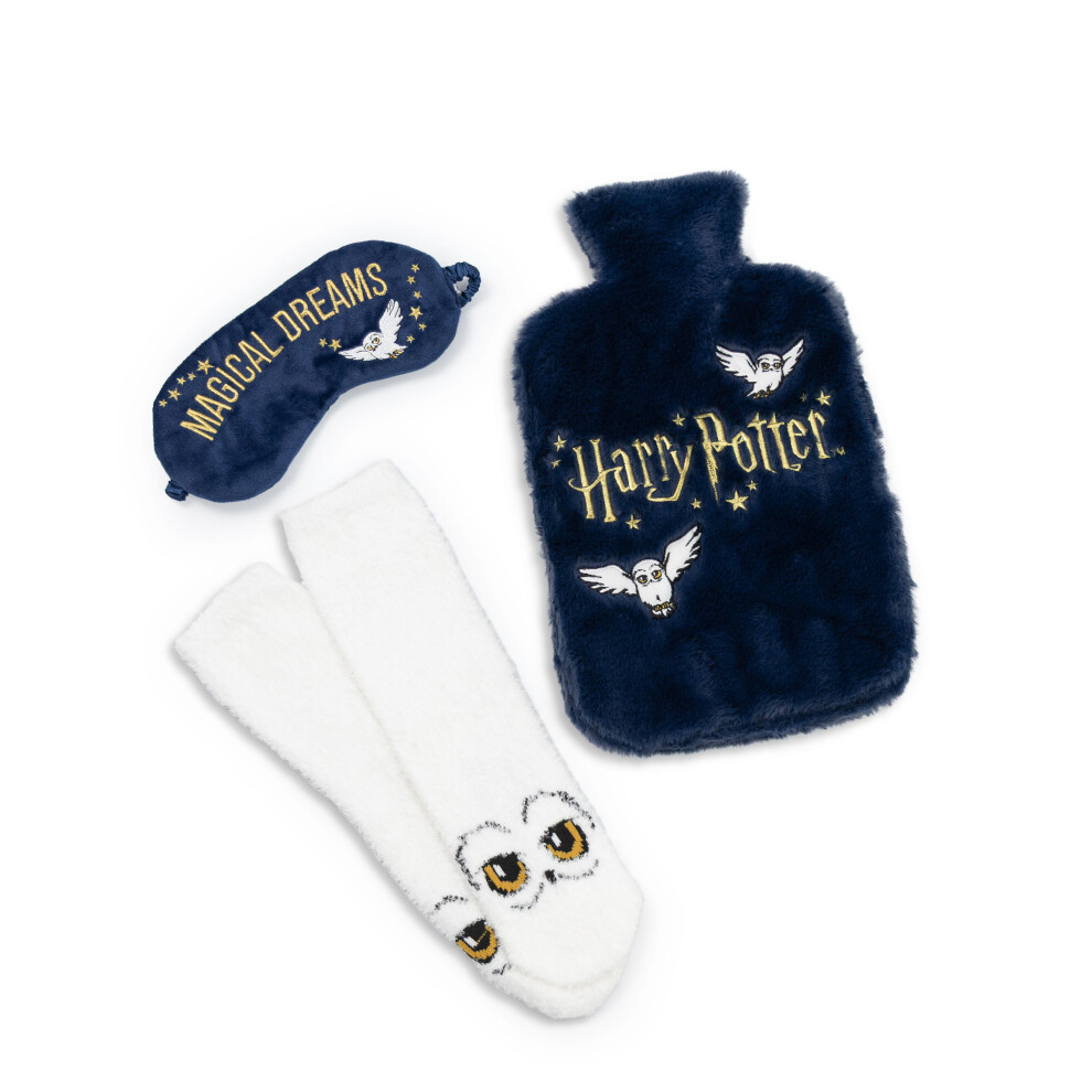 Harry Potter Hot Water Bottle With Eye Mask And Socks (Unisex Blue)