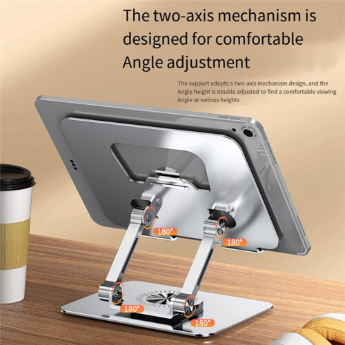 Universal Laptop Stand with 360 Rotating Base, Adjustable Height Multi-Angle, Foldable Mounted Reading Bookshelf Silver 2