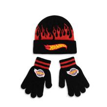 Hot Wheels Beanie and Gloves Set (Unisex Kids Black)