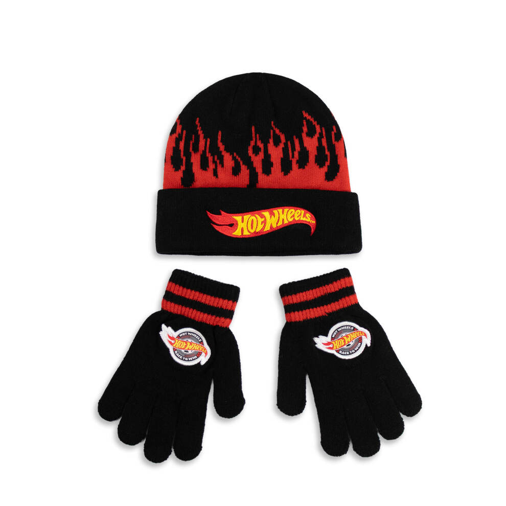 Hot Wheels Beanie And Gloves Set (Unisex Kids Black)