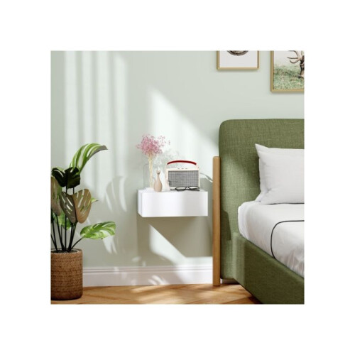 Floating Bedside Table, Wall-Mounted Nightstand with Storage Drawer, Small Side End Table for Bedroom, White 1
