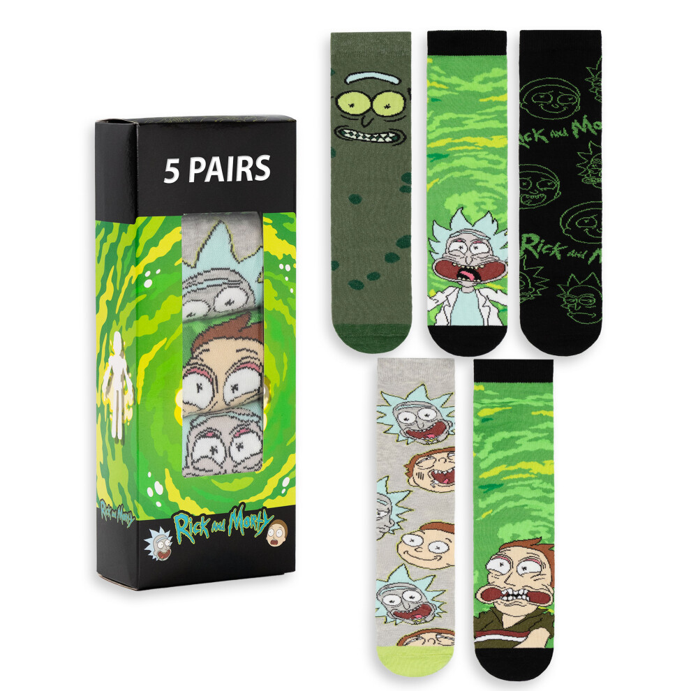 Rick And Morty Calf Socks Set Of 5 (Mens ) Green