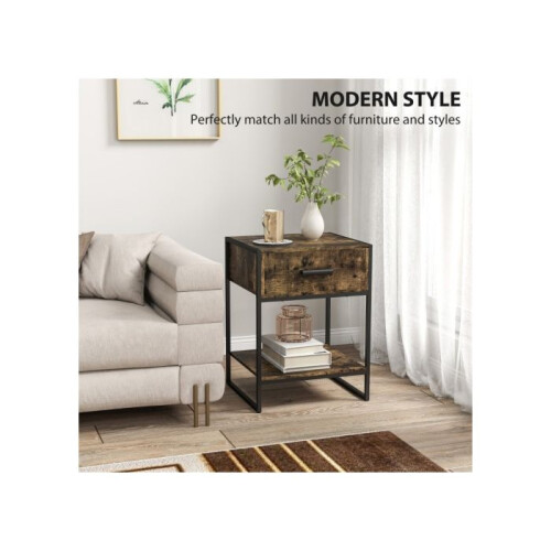Modern Bedside Table - Rustic Brown 2