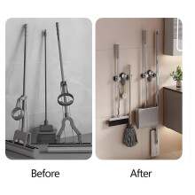 Broom Holder Mop Hanger, No Punching Required Broom Hanger Organizer for Bathroom, Kitchen, Office(4 Pcs)