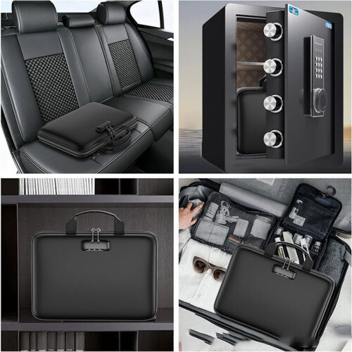 Fireproof Document Organizer Box with Lock & File Folder, Hard Case Fire Proof Safe Bag for Documents Files Valuable 1