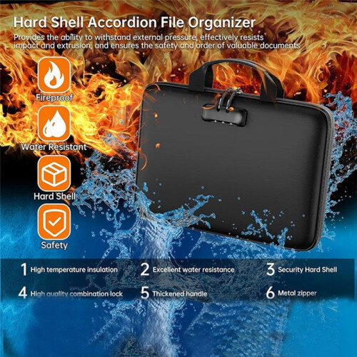 Fireproof Document Organizer Box with Lock & File Folder, Hard Case Fire Proof Safe Bag for Documents Files Valuable 2