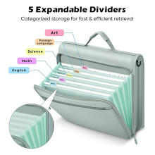 Zipper Binder, 2 Inch 3 Ring Binder with Multi-Pocket, 500 Sheet Capacity 5 Tab Expanding File Folder, Zipper Bag Green