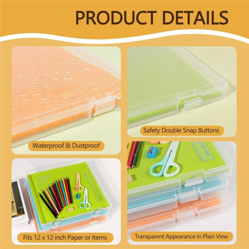 Armazenamento de Papel para Scrapbook de 12x12 Polegadas, Conjunto com 4 Caixas Armazenamento de Arquivos de Plástico, Caixa Organizadora de 1