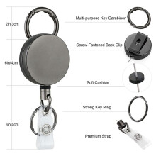 4 Pack Heavy Duty Retractable Badge Holder Reels, Metal ID Badge Holder with Belt Clip Key Ring for Name Card Keychain