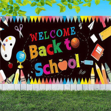 2X Welcome Back to School Banner, First Day of School Backdrop Banner ,Welcome Back to School Party Decorations Supplies
