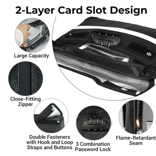 Fireproof Document Bag with Lock,11.4 X 8.3 Inch Fire Proof Bag for Documents with Zipper,Water Resistant Envelope 2