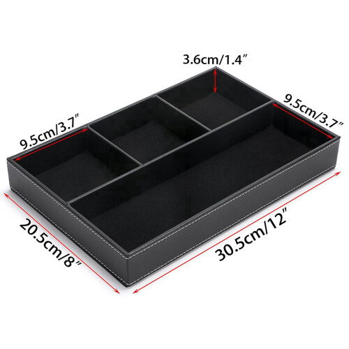2X 4 Slots Desk Drawer Organizer, Pu Leather Drawer Storage Organizer Divider (Black) 2