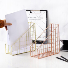 2X Rose Gold Electroplated Iron Book Holder Desktop Shelf File Magazine Book Stand Office Stationery Organizer Holder