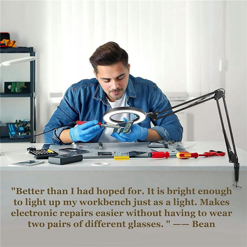 2X Magnifying Glass with Light and Bracket,3 Color Modes Stepless ...