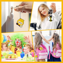 36 Pcs Bee Keychain Flower Honey Pots Bees Decor for Bees Theme Party Baby Shower Kids Birthday Supplies Decorations