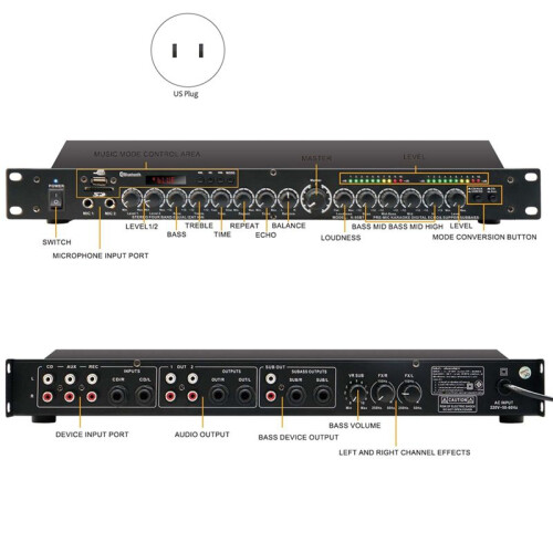 Professioneel Geluid Randapparatuur Stereo Digitale Galm Multi-Effect DSP-Processor Audioprocessor US-Stekker