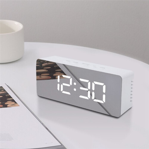 LED Mirror Digital Clock Bedroom Office Travel Electronic Table Clock Desktop Alarm Clock Temperature Function, Black 1