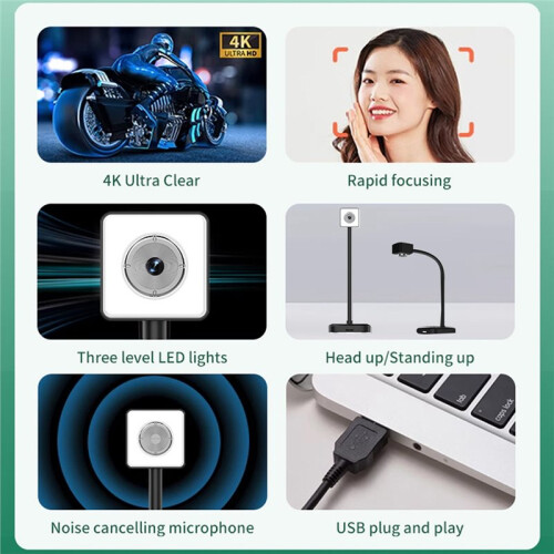 4K Document Camera with Autofocus Microphone Three-Level LED Fill Light Plug and  Ideal for Teachers, Students