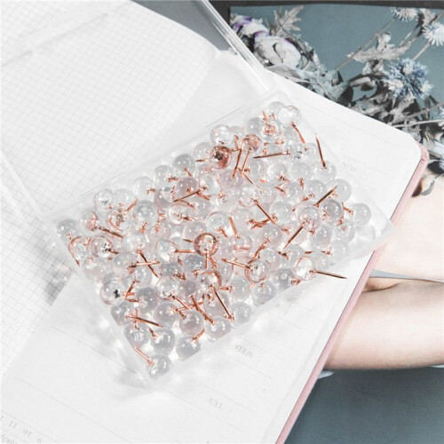 200Pcs Rose Gold Push Pins ThumbTacks Transparent Plastic Round  Map Tacks 1