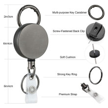 Paquete 6 Carretes Soporte RetráCtil Placa Alta Resistencia, Soporte Placa IdentificacióN Metal con Llavero con Clip para CinturóN para Llavero